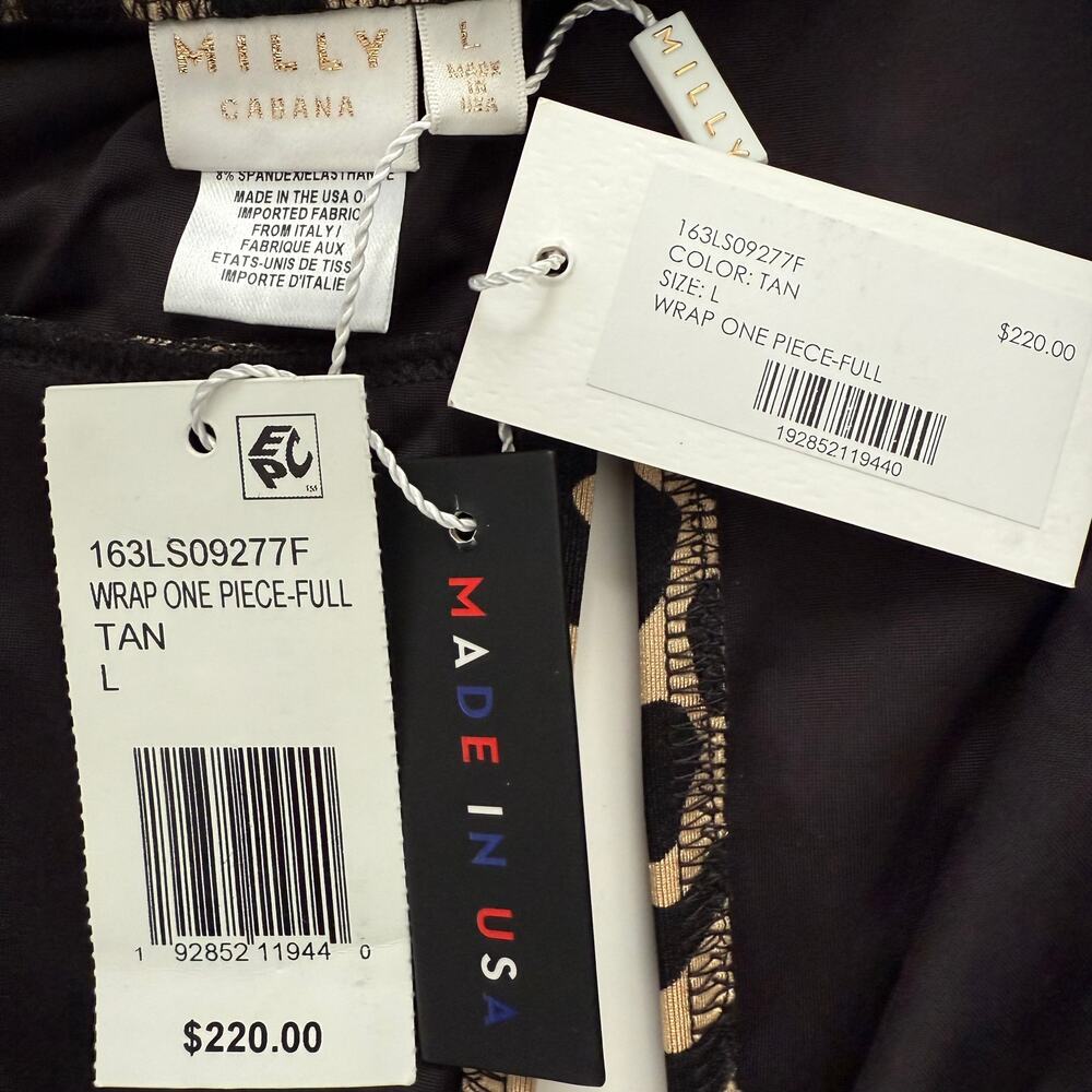 Milly Cabana Leopard Plunge Wrap One Piece Swimsuit Open Back Tie Waist NWT L - Picture 6 of 8